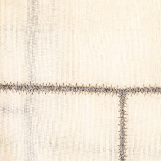 Hello Honey® 84" Ivory and Black Modern Cotton Curtain Panel with Geometric Embroidery